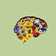 Paper cut brain and flowers on green background. Mental health concept